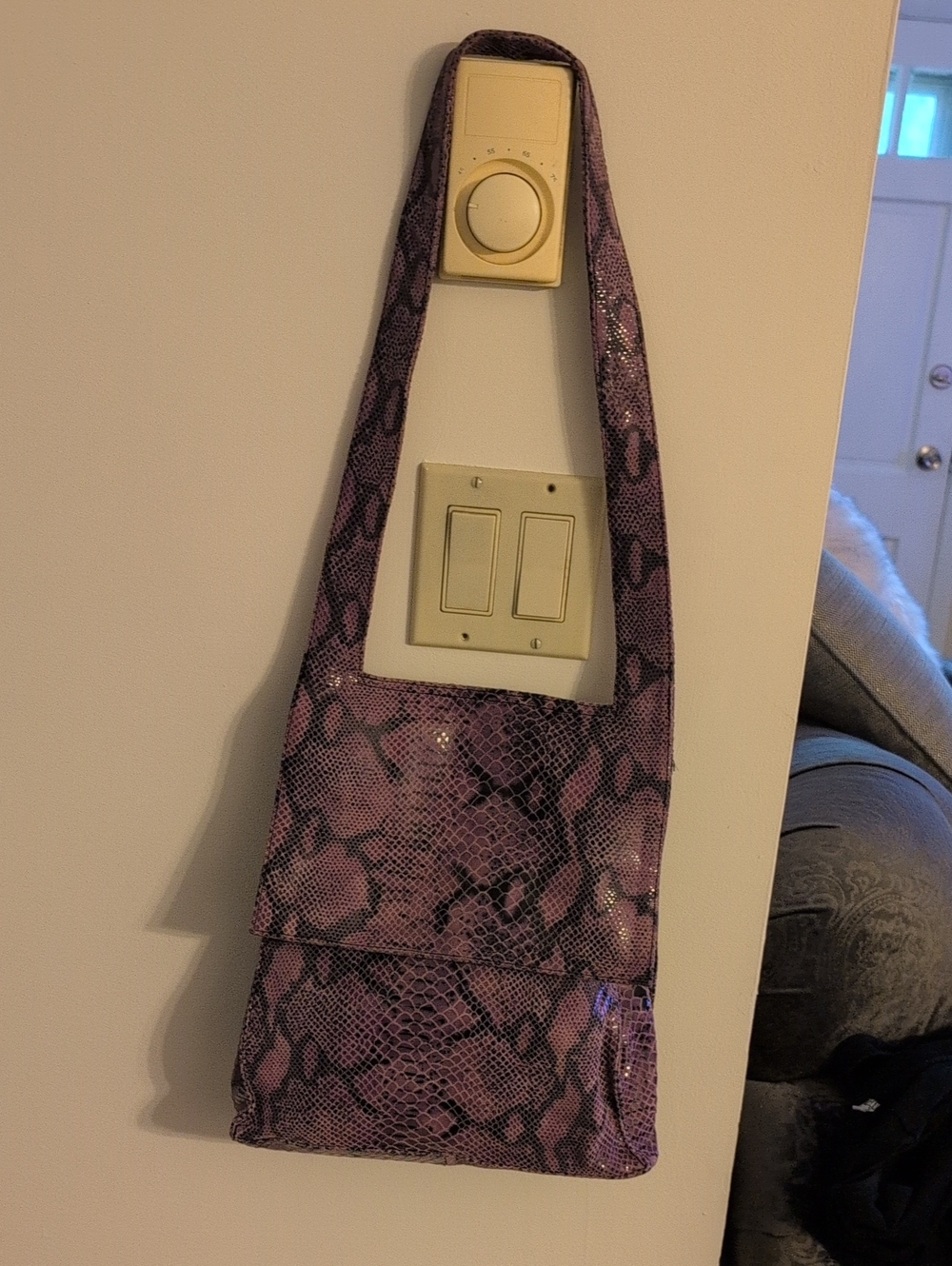 Stephen Made In Italy Purple Snake-Print Shoulder Bag with Flap
